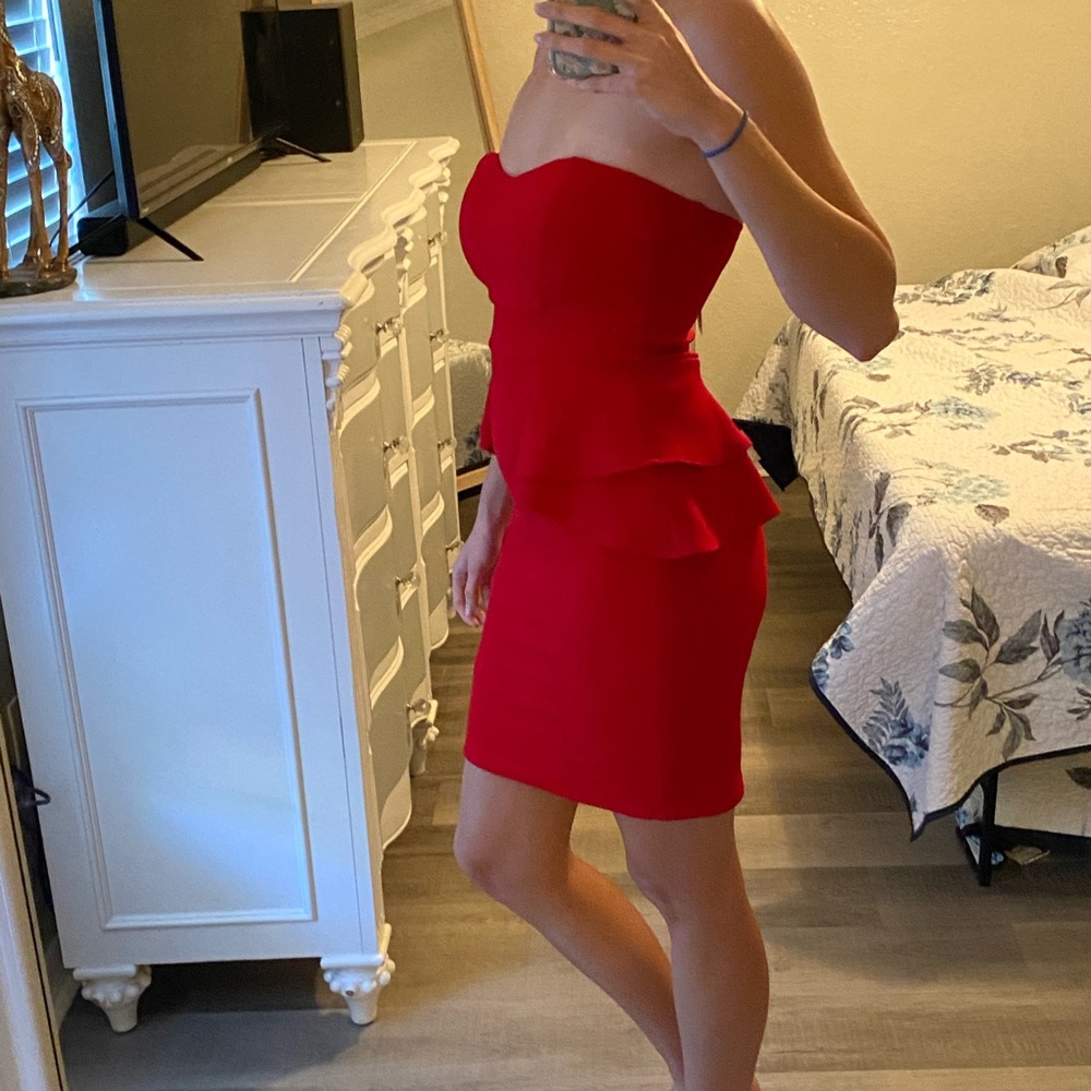 Strapless peplum cocktail dress